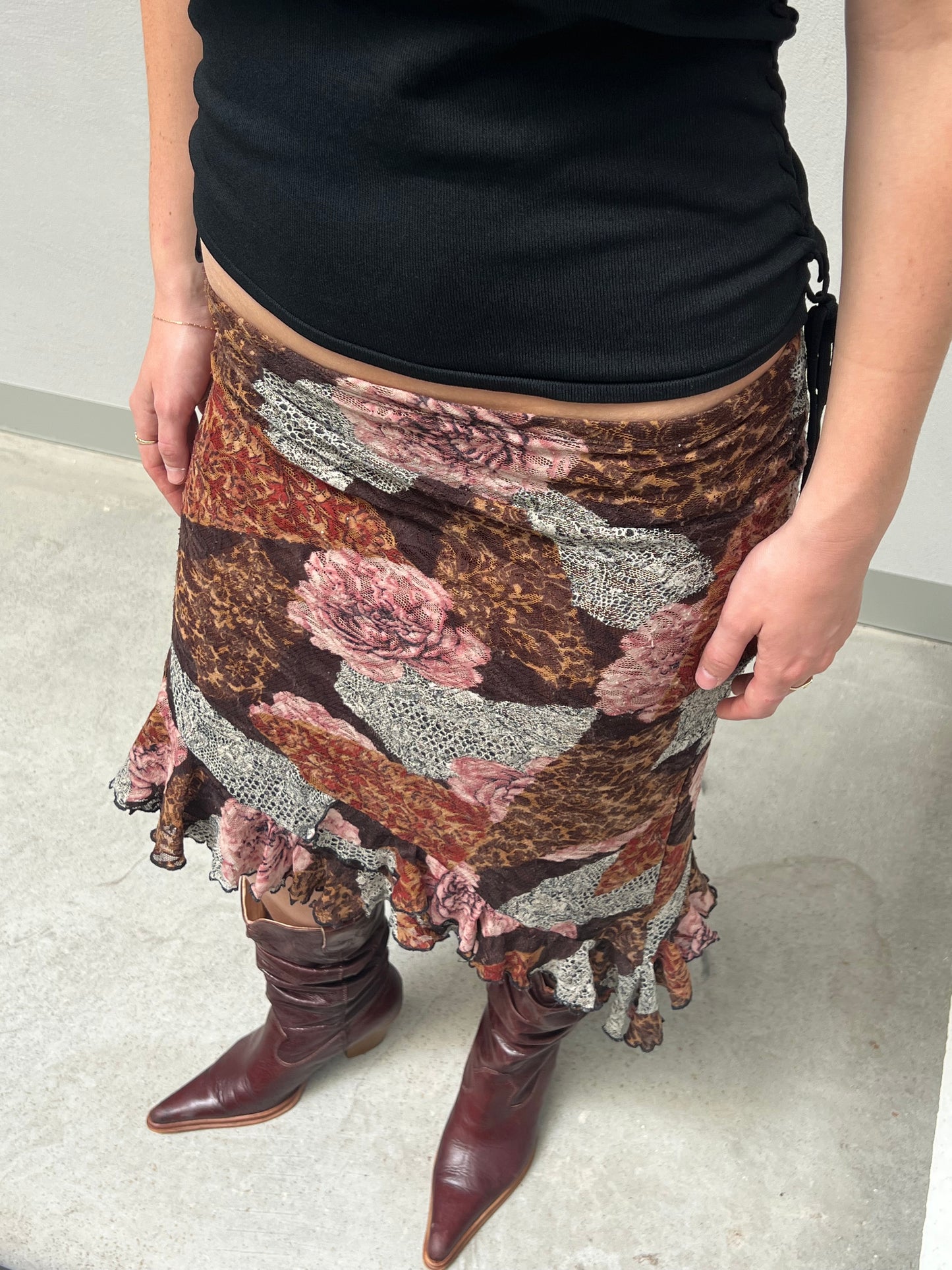 Brown Lace Midi Skirt