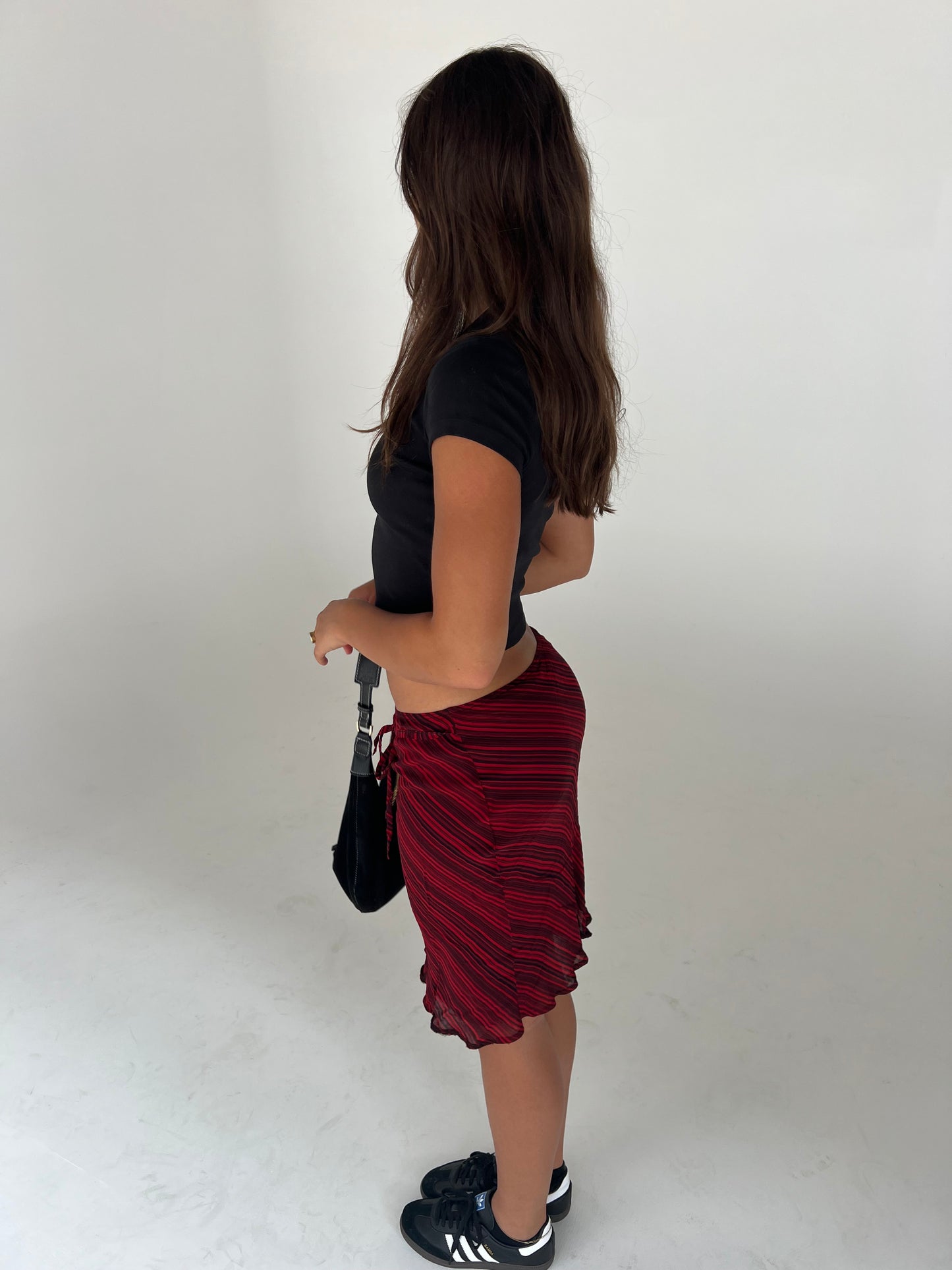 Red And Black Striped Midi Skirt