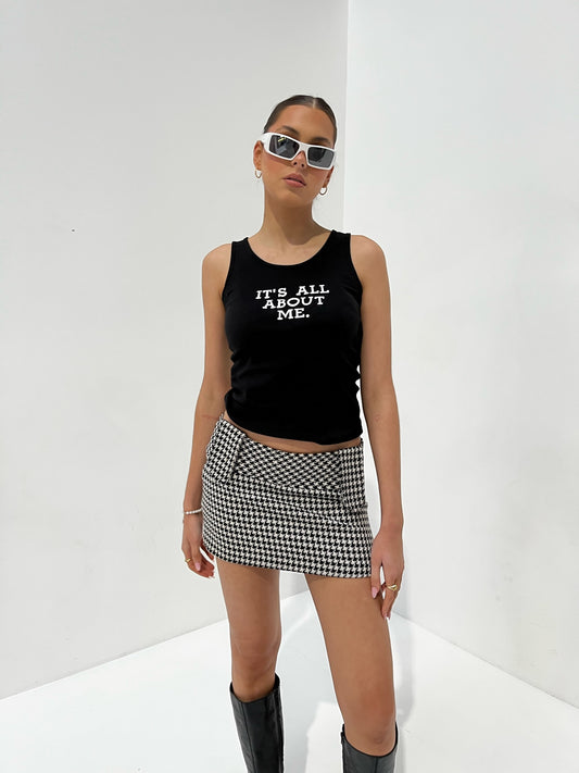 Low Waisted Houndstooth Mini Skirt