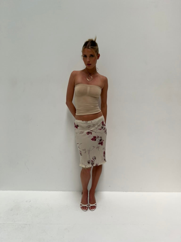 Nude Floral Midi Skirt