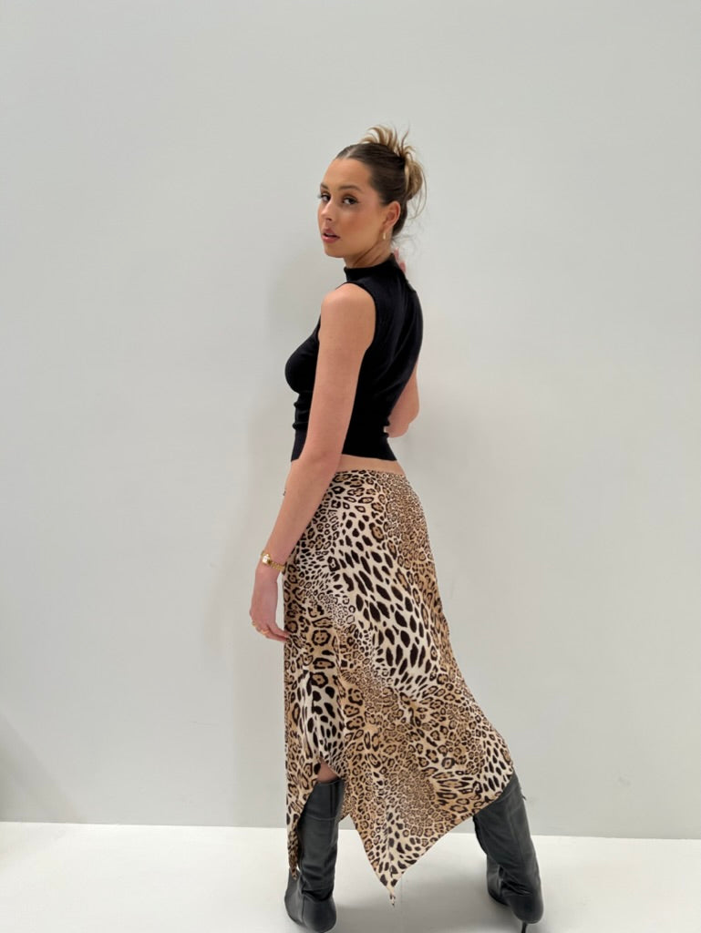 Leopard Print Asymmetrical Skirt