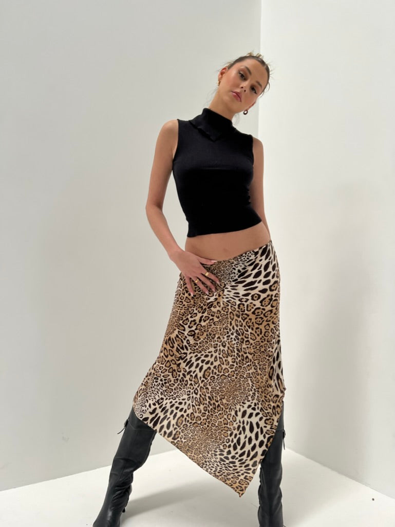 Leopard Print Asymmetrical Skirt